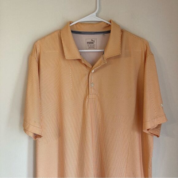 Puma Men’s golf polo striped orange and white dry cell technology size large GUC - Picture 2 of 8